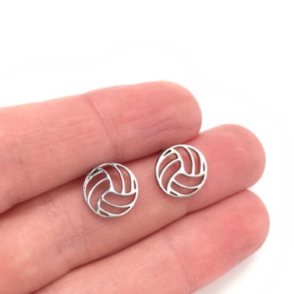 💥3for$28 New Minimalist Silver Stainless Steel Etched Volleyball Stud Earrings